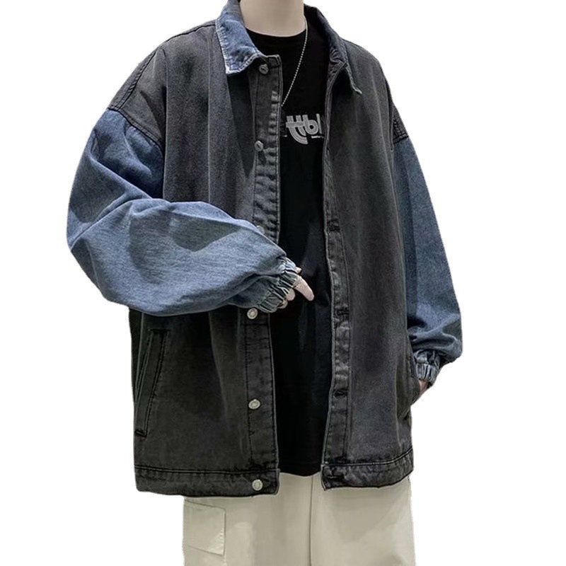 Hong Kong Style Loose Casual Denim Jacket Men's Spring and Autumn Design Sense Stitching Korean Style Fashionable Youth Washed Tooling Jacket