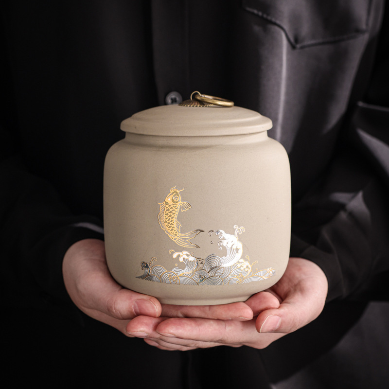 新しい粗陶茶葉缶陶磁器トランペット紅茶プーアルウーロン茶貯蔵茶缶容量は約140グラムで卸売りできる|undefined