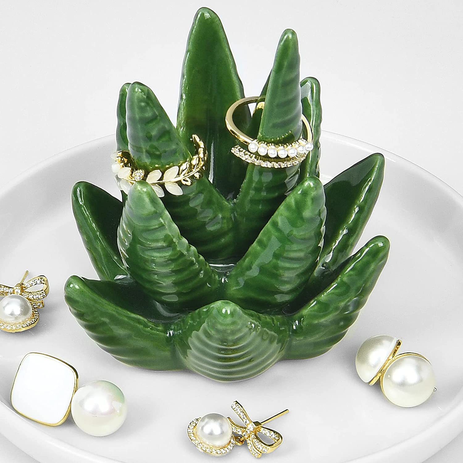 Nordic Style Cross-border Ceramic Aloe Ring Rack Jewelry Creative Dressing Table Jewelry Dish Display Rack Storage Tray