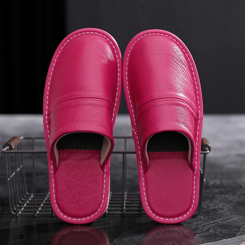 Genuine Leather home cotton slippers men's autumn and winter home indoor waterproof non-slip thick bottom couple full cowhide slippers women's winter