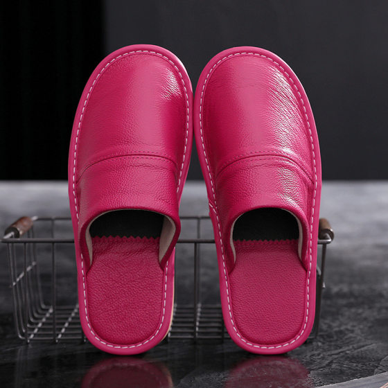Genuine Leather home cotton slippers men's autumn and winter home indoor waterproof non-slip thick bottom couple full cowhide slippers women's winter