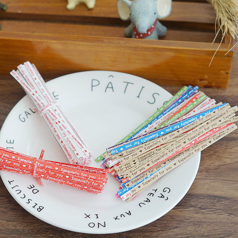 Color Kraft paper ribbon baking packaging biscuit snack bread bag sealing ribbon 100 lollipop ribbon