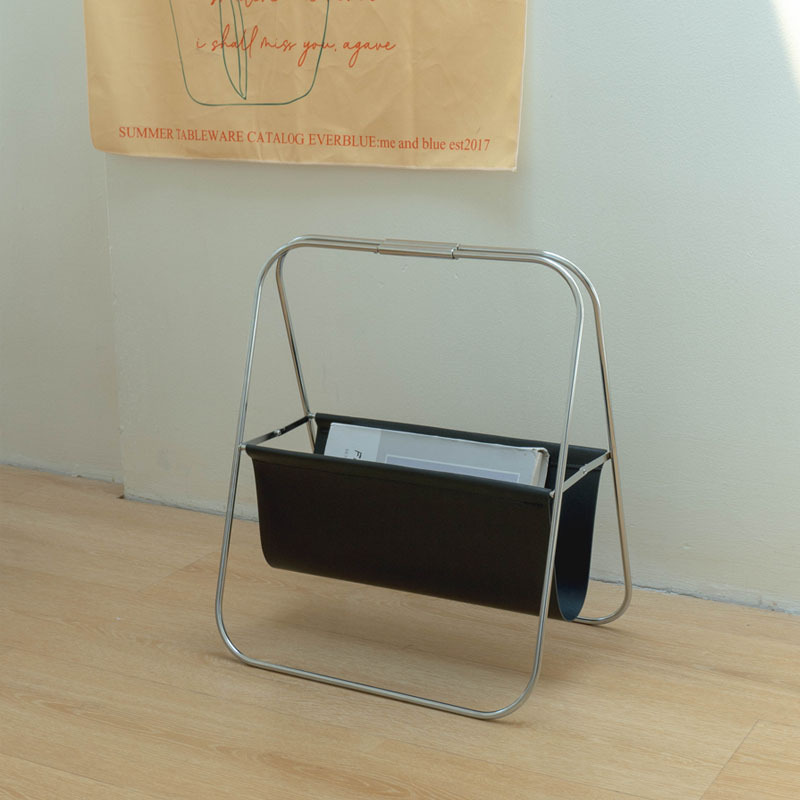 Retro Nordic mid-ancient stainless steel leather magazine rack folding newspaper rack storage rack newspaper storage floor Book
