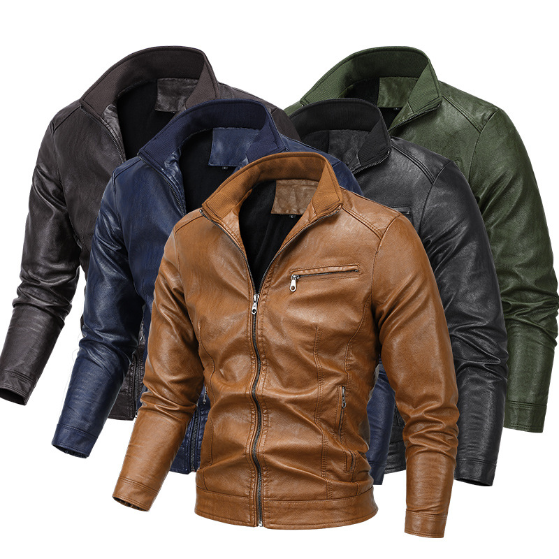 Cross-border Amazon PU leather clothing autumn and winter new men's motorcycle plus velvet leather clothing youth casual large size jacket coat