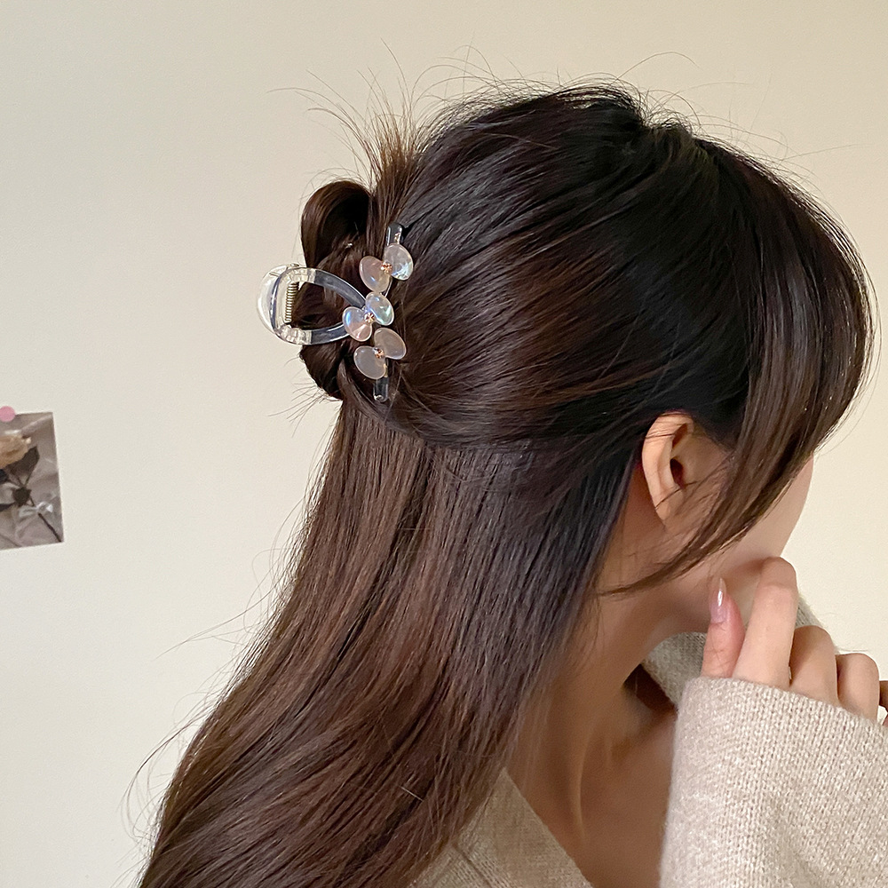 Flower clip two-petal flower shark clip children's hairpin Diamond-embedded plate hairpin medium hairpin temperament headdress hair accessories_voghion.com