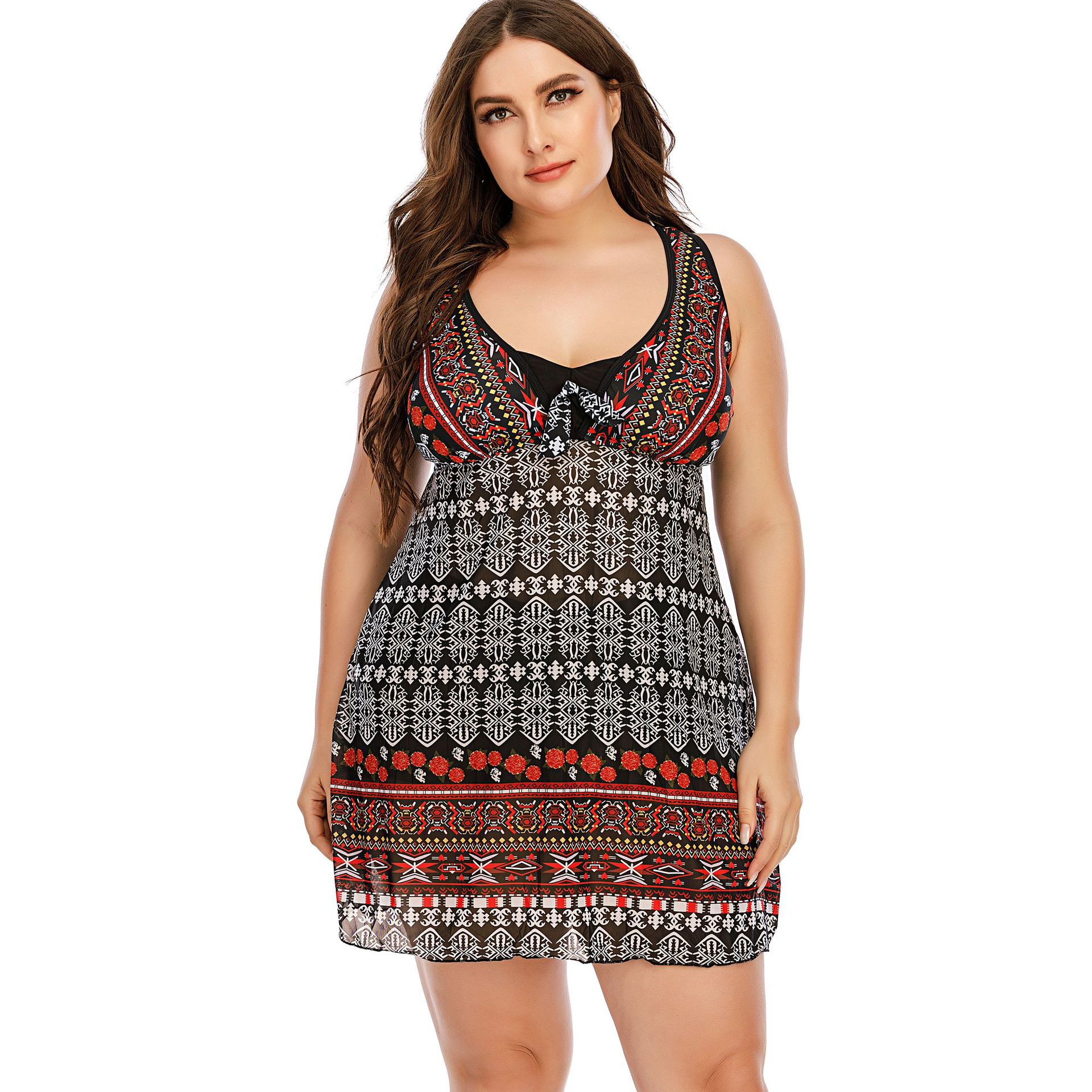 20021 cross-border dedicated swimming wading conservative European and American in stock women's skirt split boxer swimsuit one-piece delivery