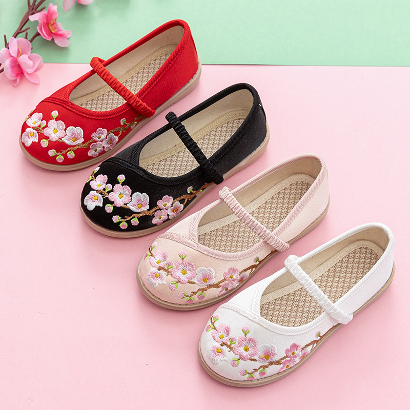 Hanfu Shoes Girls' Embroidered Shoes Baby's Antique Children's Old Beijing Cloth Shoes Ancient Chinese Style with Horse Face Skirt Shoes
