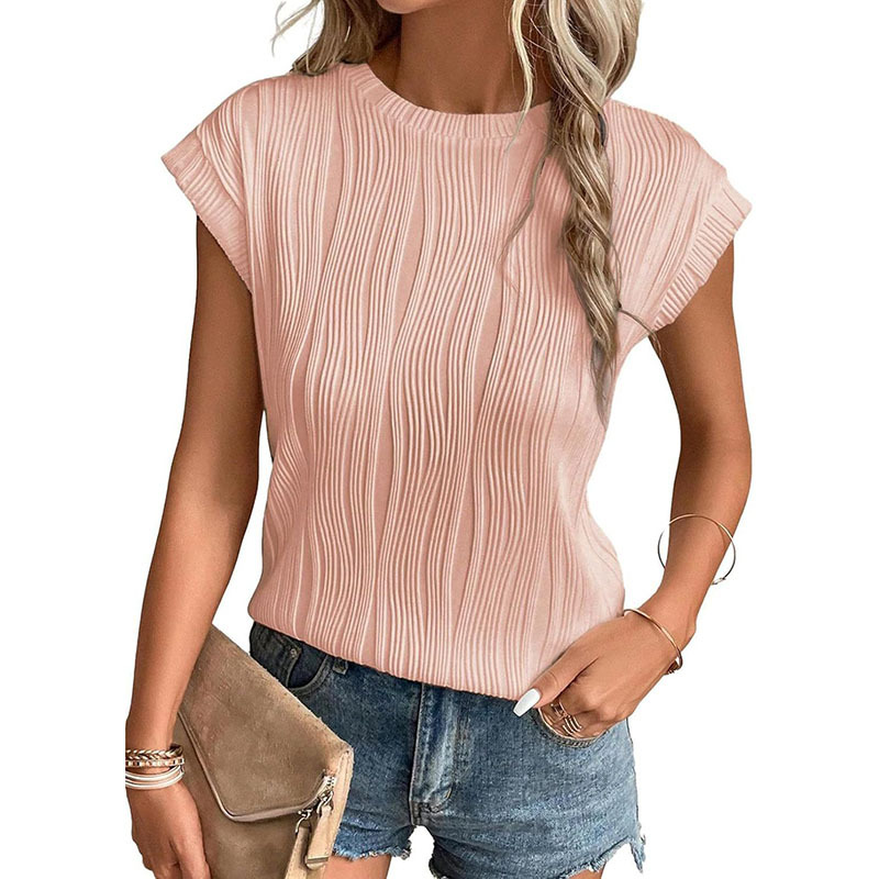Amazon 2024 Cross-border Foreign Trade Women's Clothing European and American ins Fashion Top Round Neck Ultra Short Sleeve Solid Color Summer T-Shirt