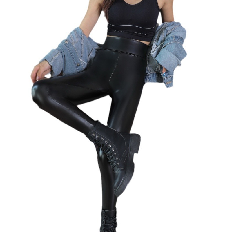 Leather Pants Women's fleece-lined Thickened High Waist 2024 Autumn and Winter New Hip Slimming plus size Stretch Leggings Outer Wear