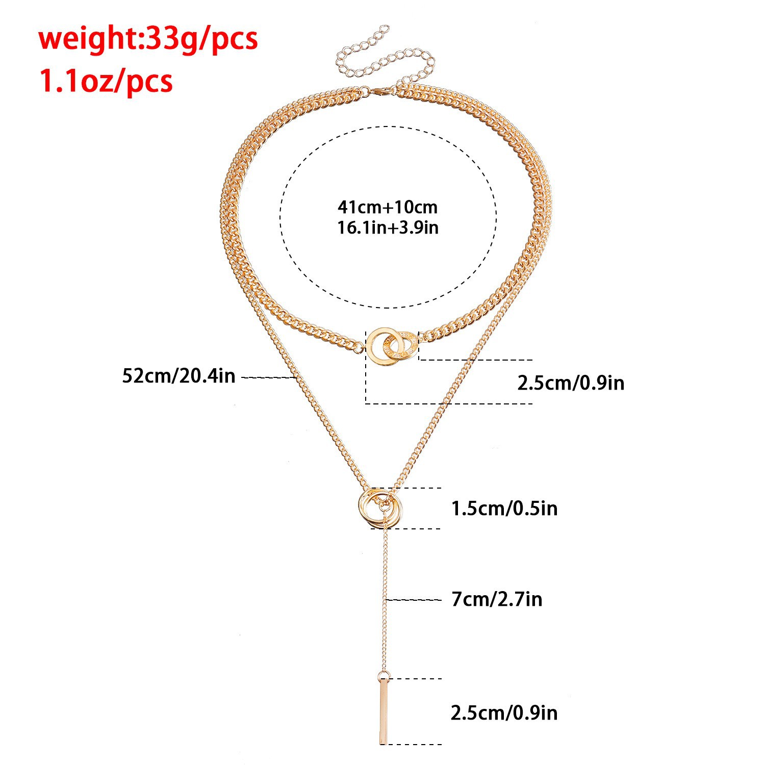 Europe and the United States cross-border jewelry fashion cool double ring clavicle chain tassel long stick pendant necklace sweater chain design necklace