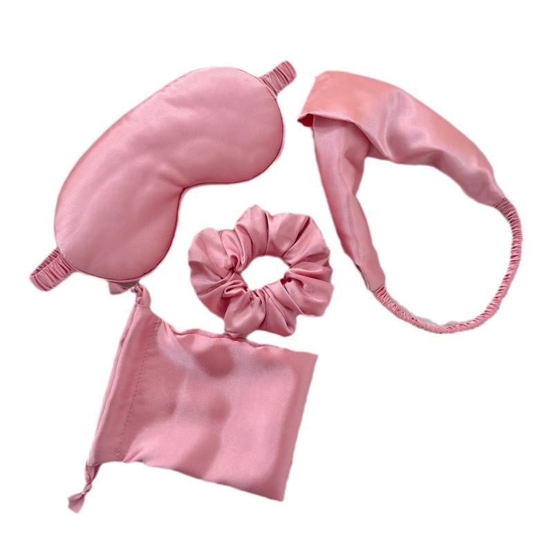 Imitation Silk Eye Mask Hair Band Cloth Bag Four-piece Set Storage Bag Wedding Ceremony Hand Gift suit Satin Bowel Ring