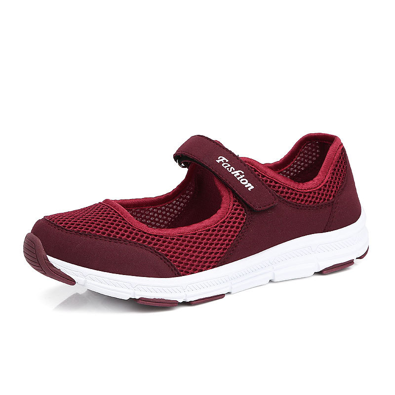 Cross-border 2021 Summer Mesh Soft-soled Walking Shoes Women's Lightweight Large Size Velcro One-step Lazy Women's Breathable Shoes
