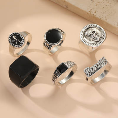 European and American Cross-border Geometric Crystal 6-piece Set Ring Simple Personality Fashion Trendy Alloy Vintage Set Ring