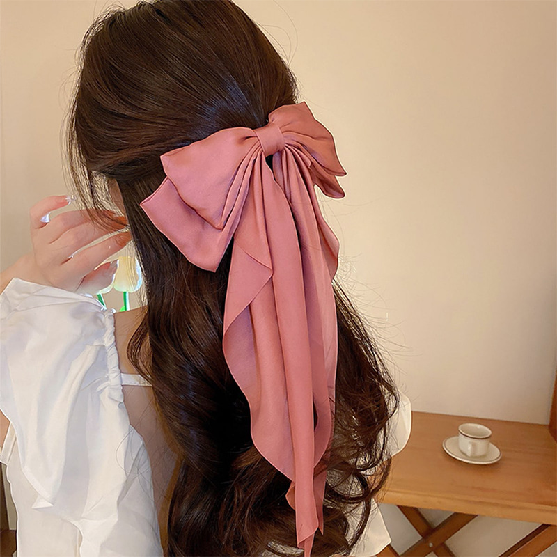 Cross-border Korean Large Bow Spring Clip Women's High-end Bow Long Ribbon Hairpin for Hair Accessories Sedin