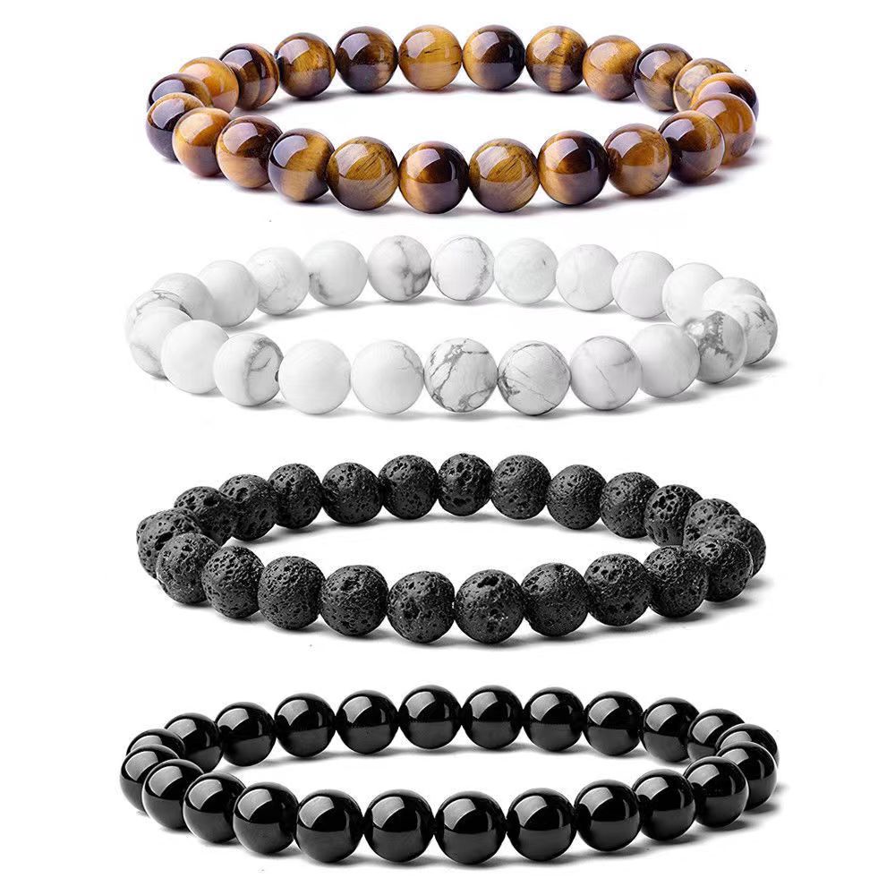 Europe and the United States cross-border AliExpress AMZ new natural semi-precious stone volcanic stone tiger's eye obsidian black crystal bracelet