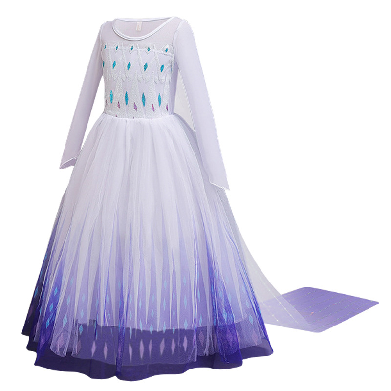 2021 New Frozen 2 Aisha princess dress sequined Halloween elsa white dress long sleeve foreign trade