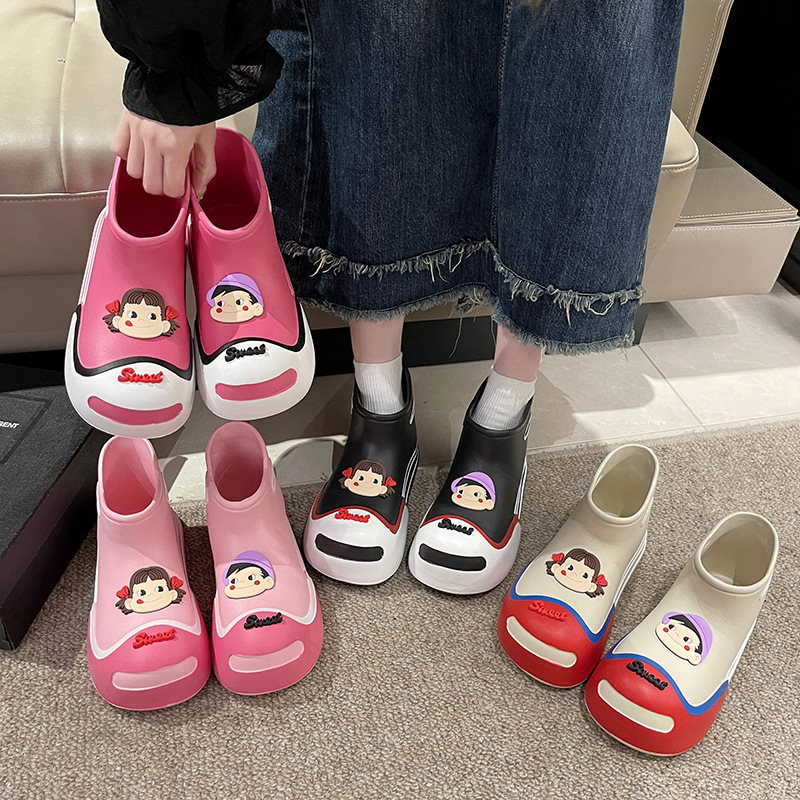 2024 Four Seasons women's rain boots Korean style thick bottom cartoon cute EVA open smile fashion parent-child short boots