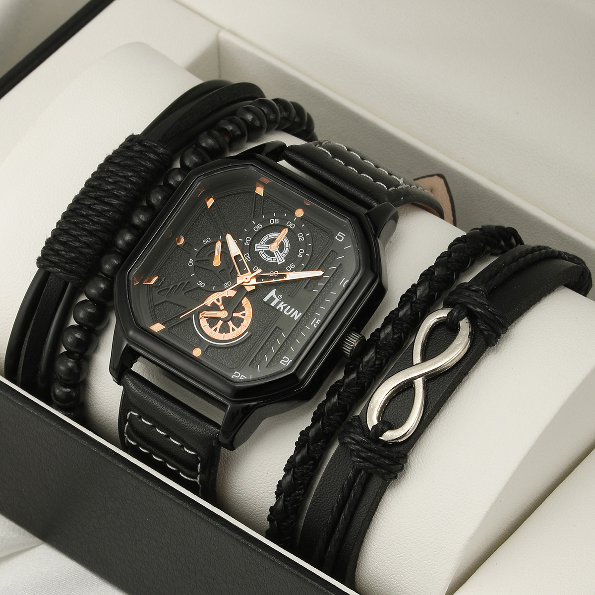 Gran dial moda nuevo de doble capa cuadrado Shell cinturón casual hombres deportes personalidad pulsera traje reloj de cuarzo