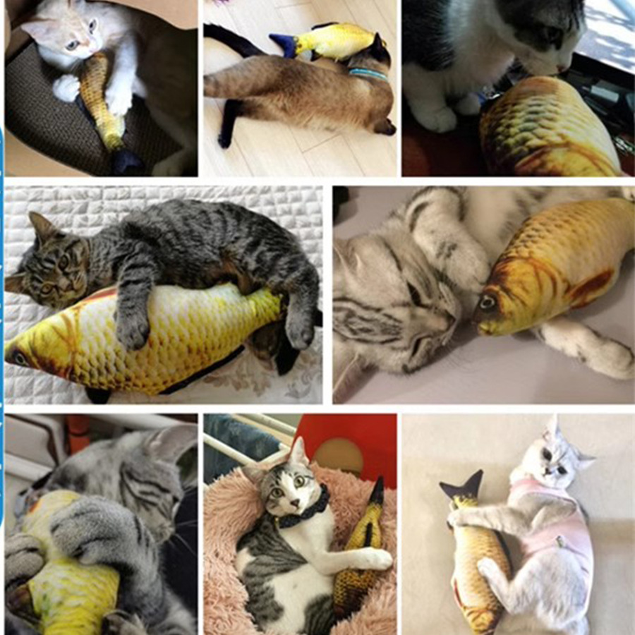 Cross-border Pet Cat Cat Toy Plush Muppet Cat Doll Self-hi Biting Molar Cat Simulation Mint Fish