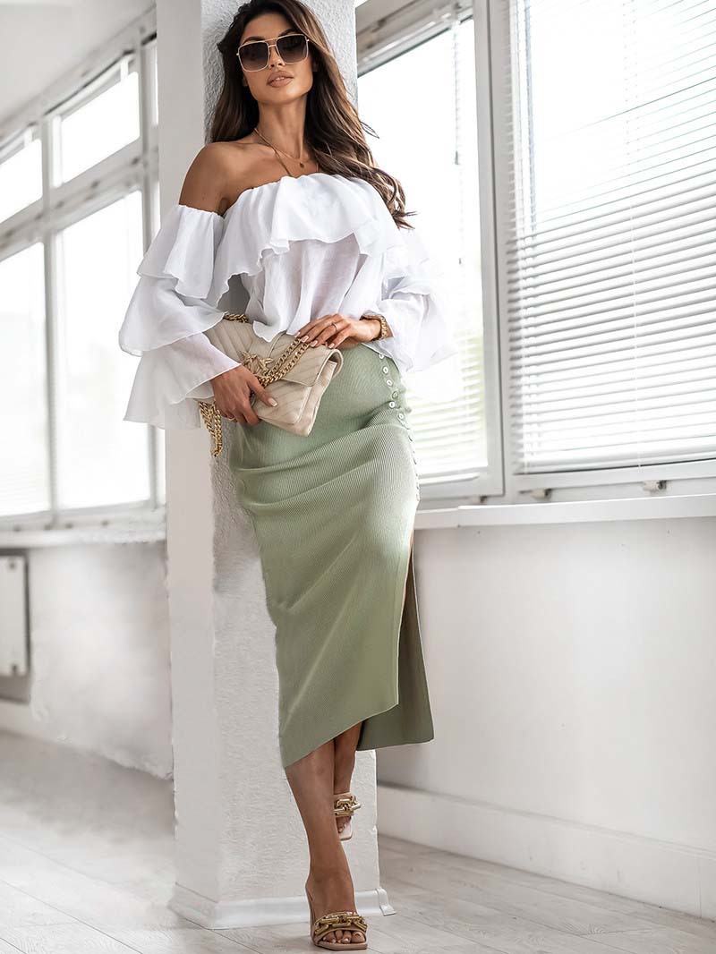 2024 European and American Cross-border Amazon Summer New Women's Pit Rib Elegant Split Button Skirt