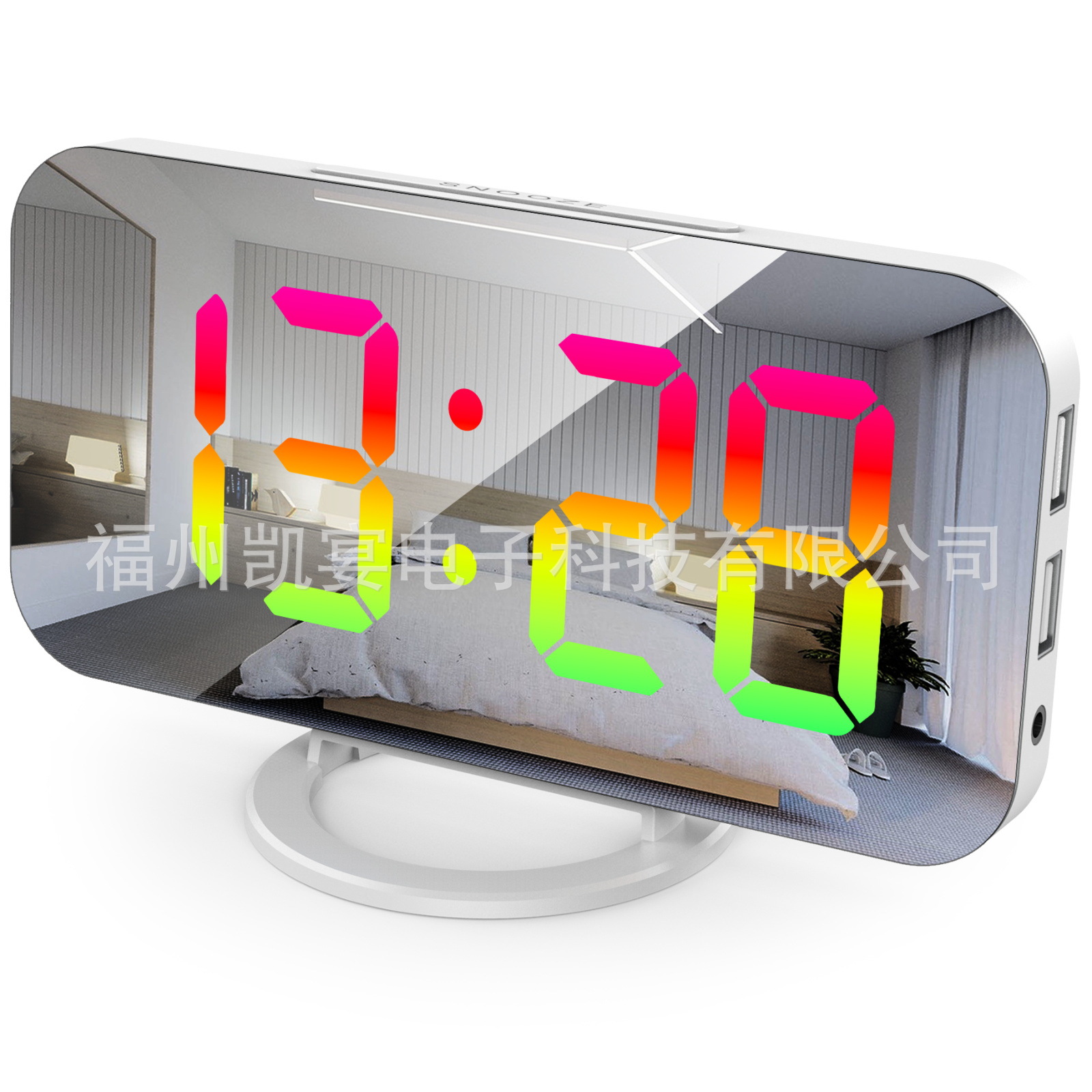 2023 Amazon cross-border new RGB colorful large screen display electronic clock dual USB smart mirror alarm clock