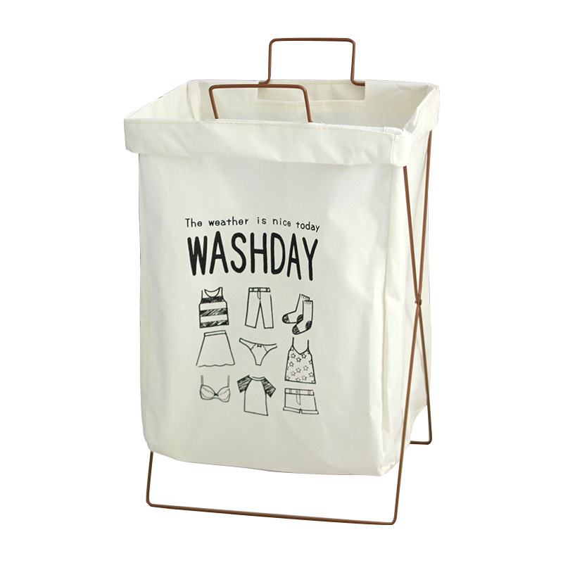 in stock Iron Rack Dirty Clothes Basket Dirty Clothes Frame Large Foldable Laundry Basket Dirty Clothes Basket Cotton and Linen Fabric Storage Basket