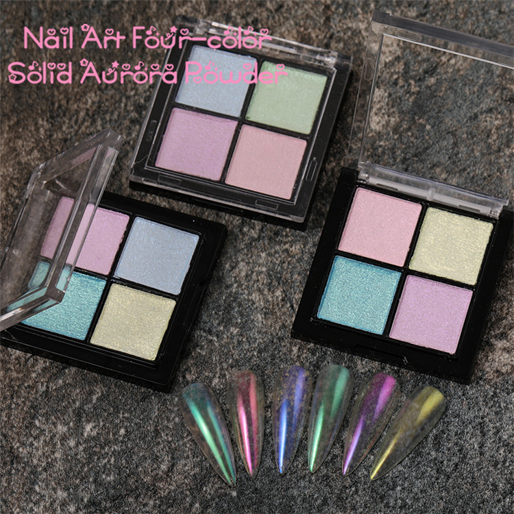 Cross-border exclusive for nail art solid magic mirror powder nail art four-color Magic Mirror powder laser powder titanium powder two-color solid powder