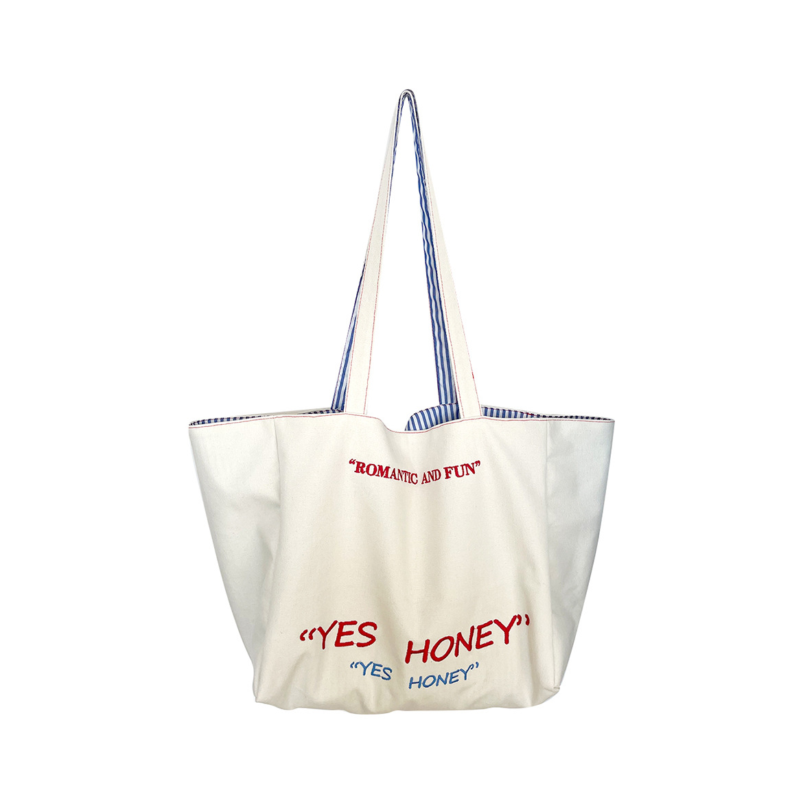 Large Capacity Tote Bag Double-sided Back Striped Shoulder Bag Textured Embroidered Canvas Bag for College Students Women's Commuter Bag