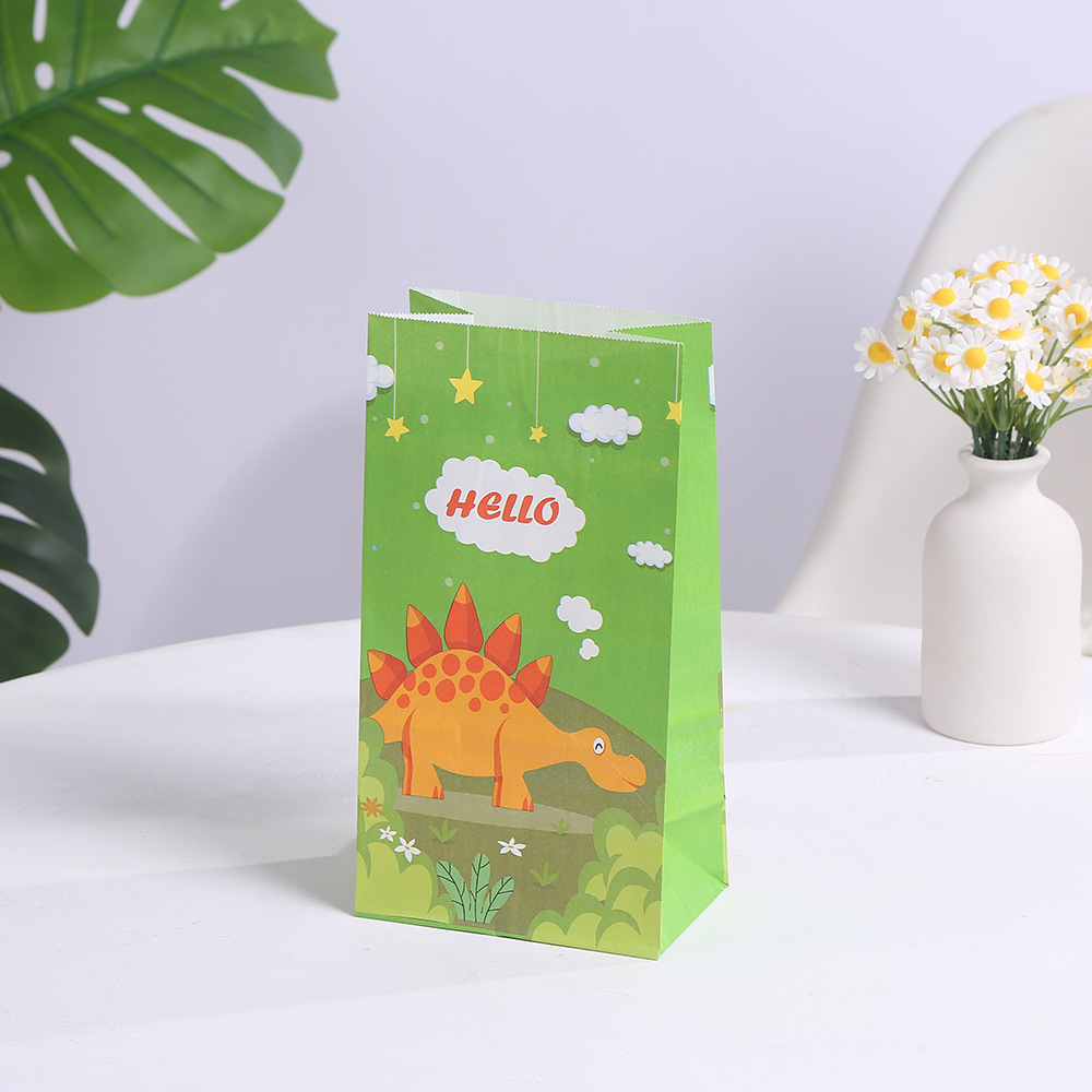 Candy gift packaging flat pocket small dinosaur portable creative cartoon takeaway bag Kraft paper bag food bag