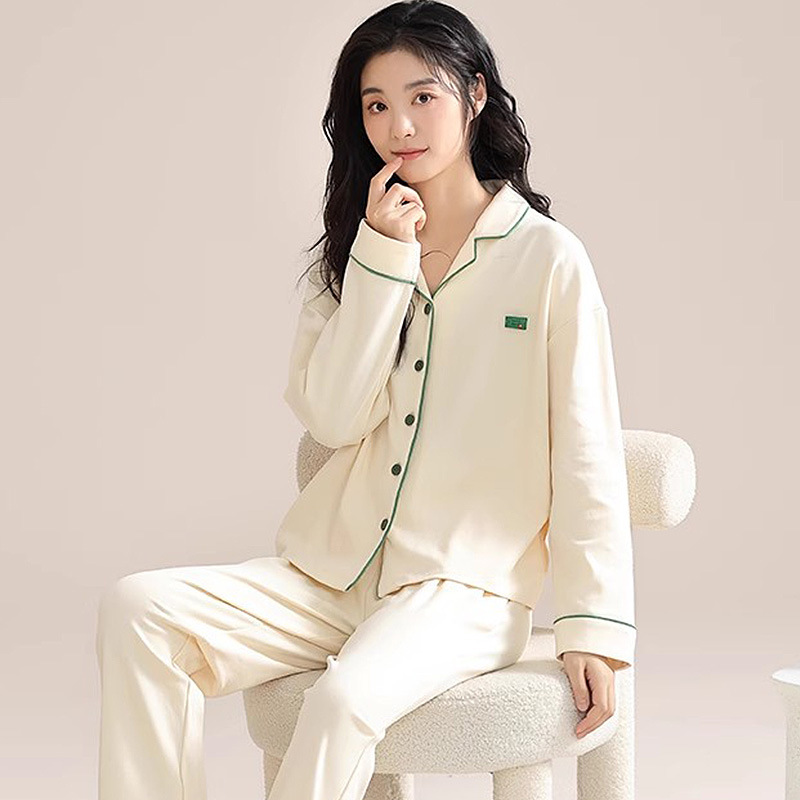 Pure Cotton Pajamas Women's Spring and Autumn Long Sleeve 2024 New Women's plus size Solid Color Autumn and Winter Home Clothes suit Can Wear