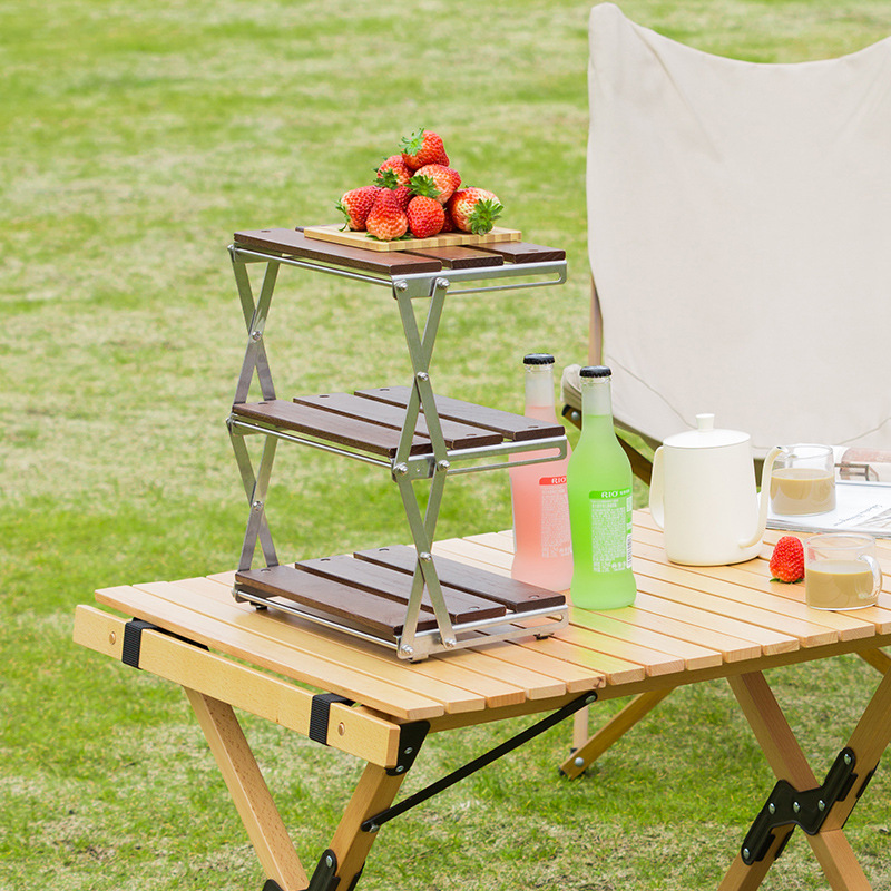 Camping Portable Storage Rack Three-layer Storage Rack Foldable Camping Storage Rack Picnic Barbecue Outdoor Multi-function