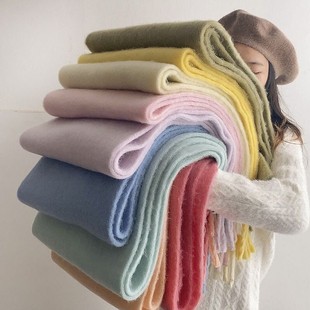 Lined scarf women's winter high-end imitation cashmere scarf plush autumn and winter solid color warm scarf shawl wholesale