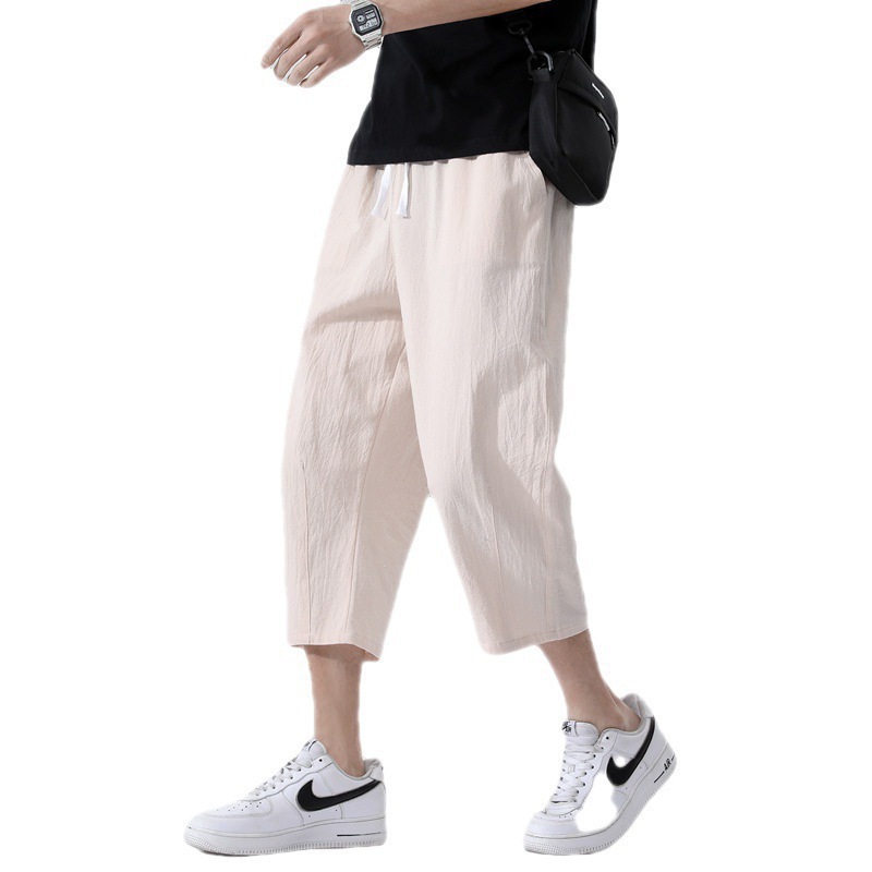 Cropped pants trendy men's casual pants men's summer thin loose men's Korean version of large size cotton and linen men's wholesale