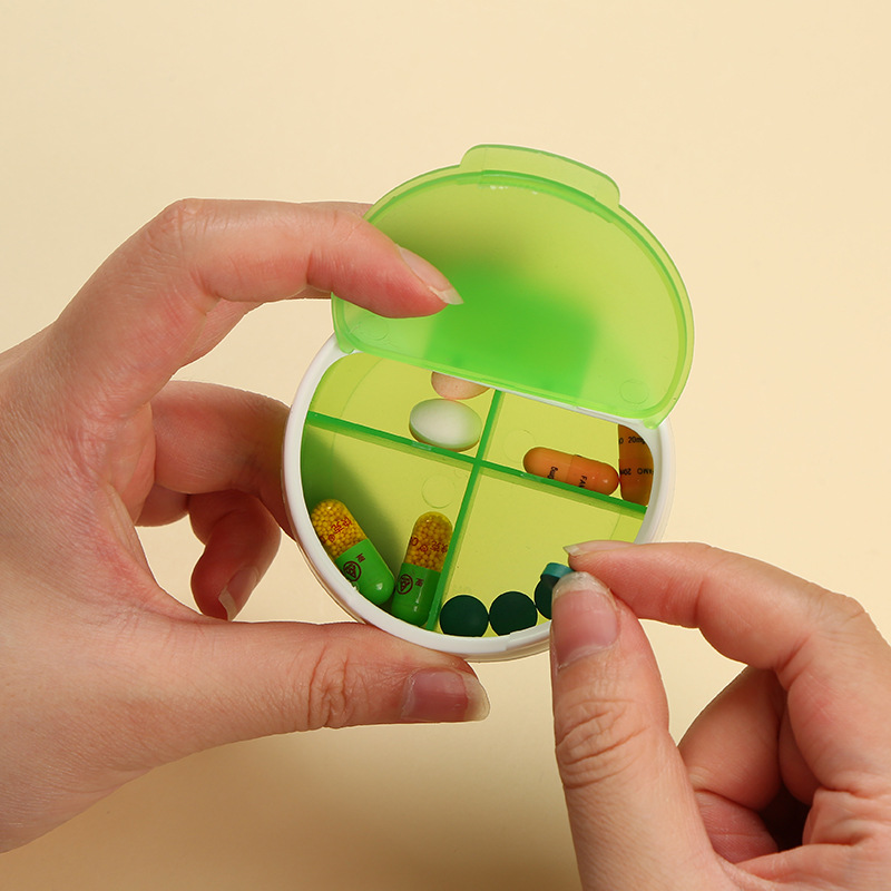 Round Simple Four-grid Pill Box Frosted Transparent Mini Pill Box Packet Portable Dustproof Sealed Pill Storage Box