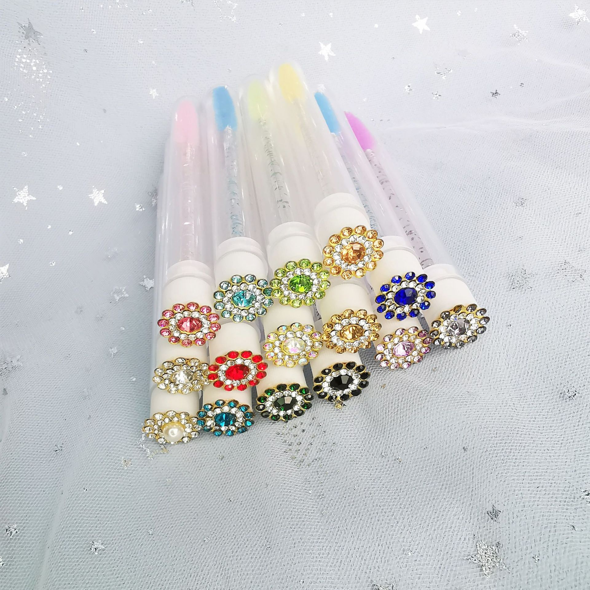 New Eyelash Test Tube Brush with Drill Tube Transparent Tube Eyelash Brush Replaceable Multicolor Cross-border Wholesale