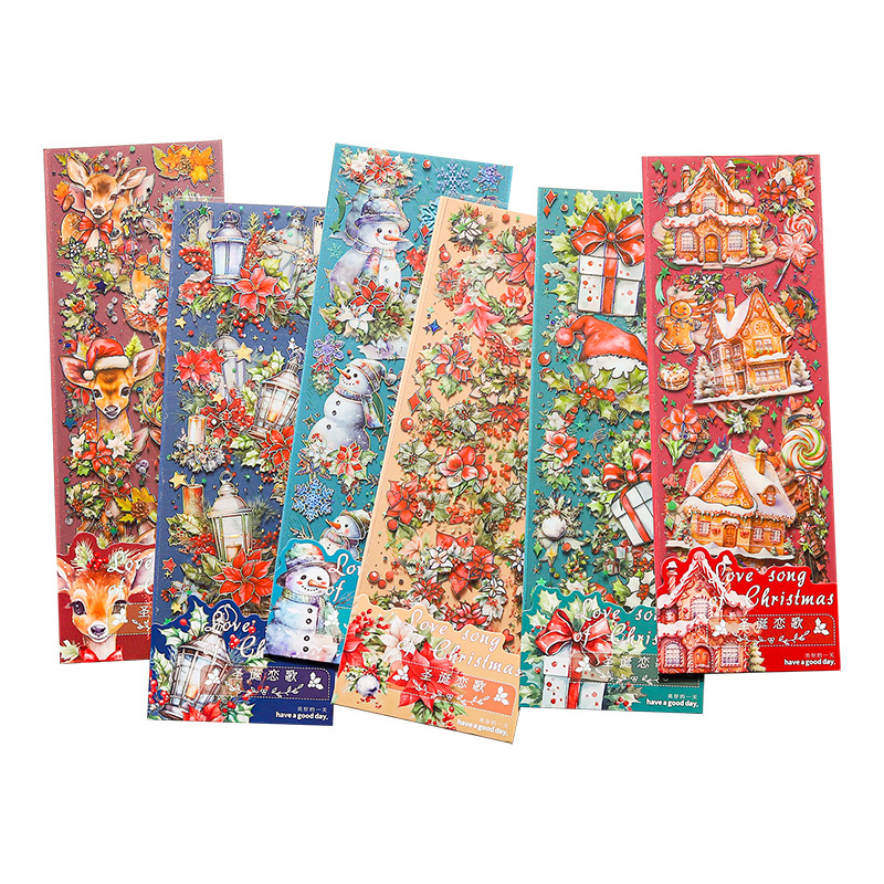 Beautiful day stickers Christmas love song series three-dimensional Hot Laser gold Journal material decorative collage 6