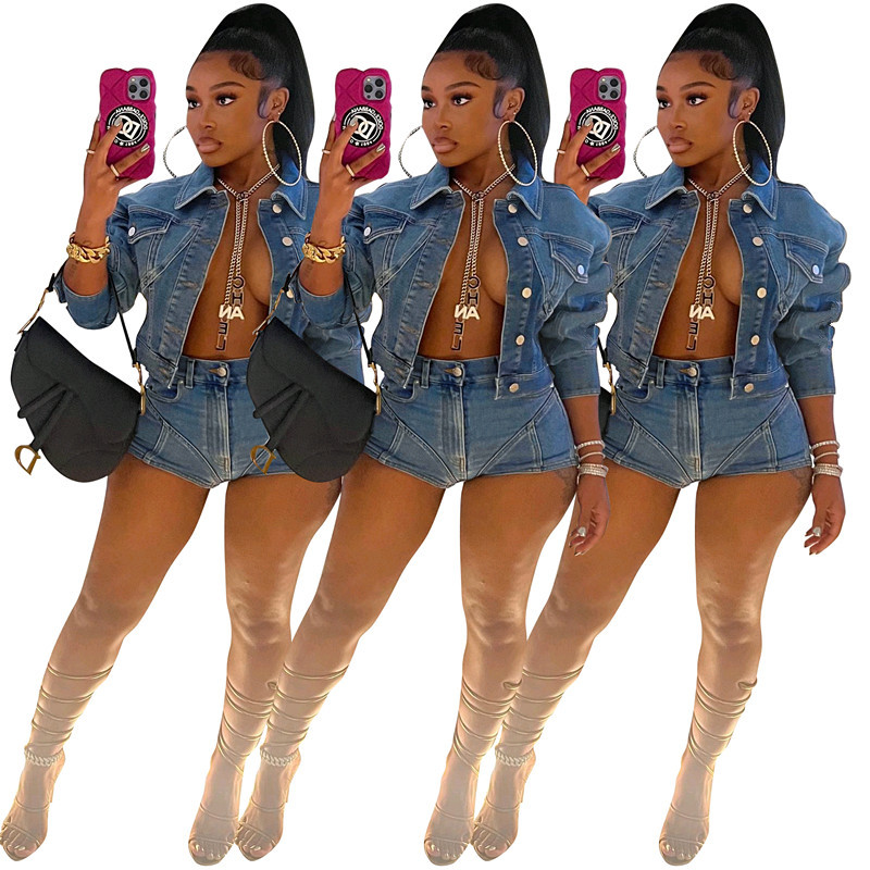 New Denim Casual Suit F88454 Spot European and American Amazon Hot Stretch Shorts Denim Suit
