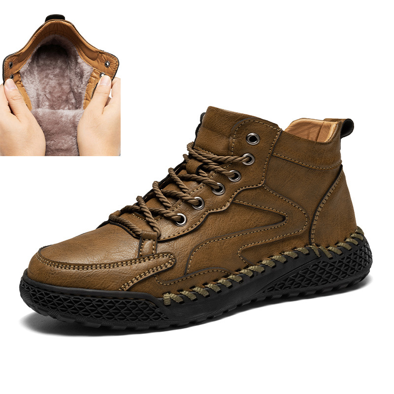 Cross-border hot plus size rubber non-slip outsole cowhide cotton-padded warm Men's snow boots cotton-padded shoes