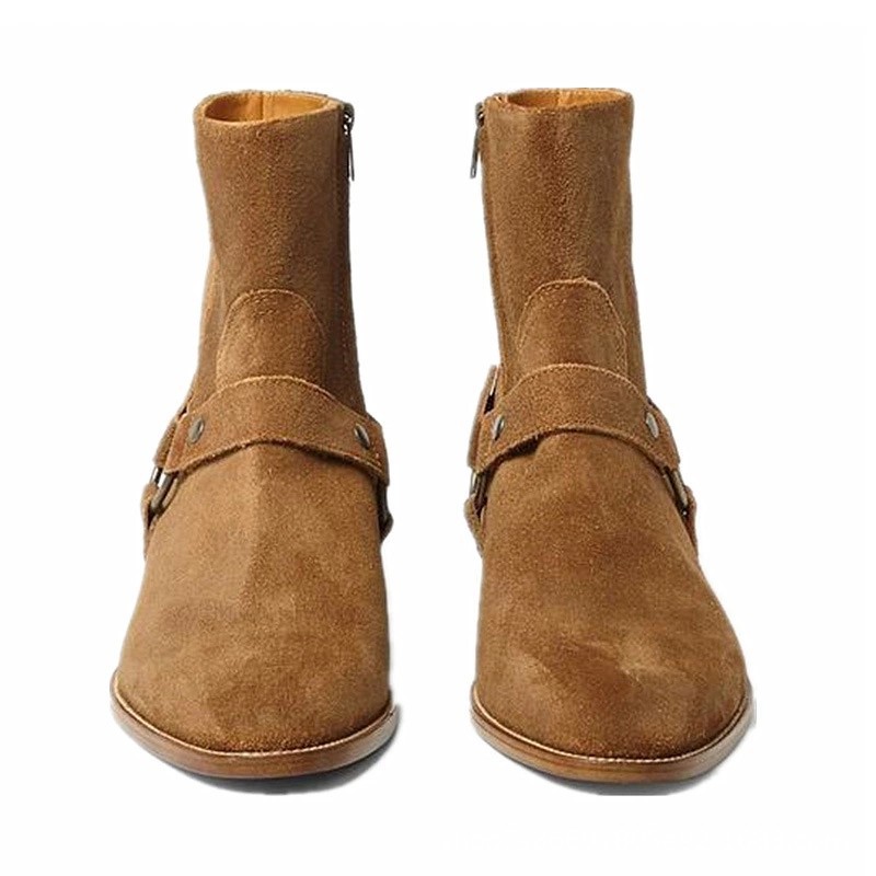 European and American CHELSEA BOOT CHELSEA Boots Men's Leather Pointed High-Top Frosted Denim British Martin Boots Trendy