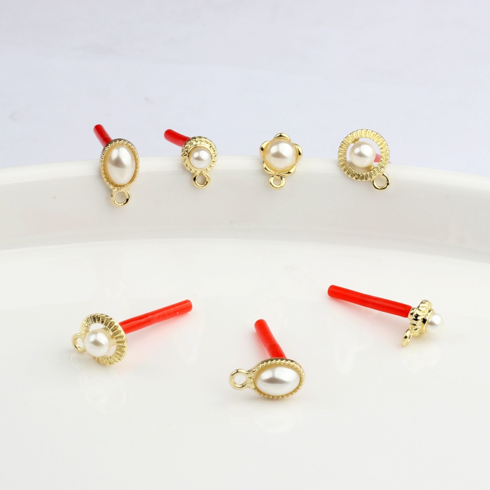 diy Ear Accessories Simple Alloy Point Pearl Geometric Round Temperament Ear Stud Pendant Earrings Hand-made Material