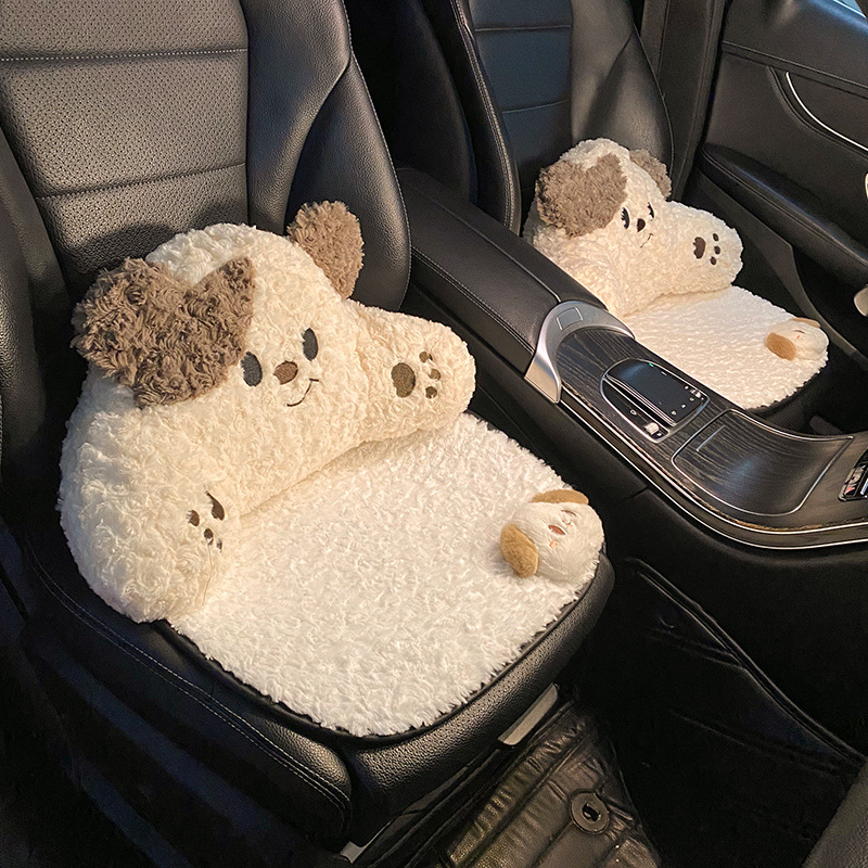 Almohada para el cuello y el reposacabezas del automóvil, un par de almohadas para conductora femenina, linda almohada para el automóvil con forma de cachorro, almohada para el cuello y la cintura del asiento del automóvil_voghion.com