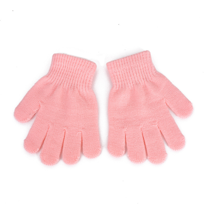 Cross-border pure color warm knitted children's gloves outdoor riding pure color five-finger student gloves with LOGO