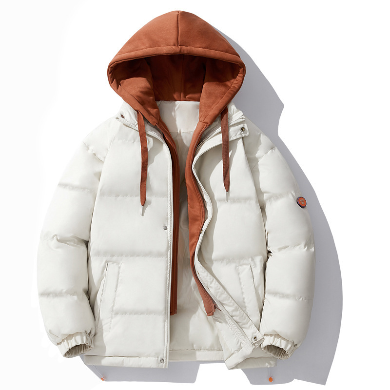2023 new fake two-piece hooded cotton-padded coat men's autumn and winter fashion brand handsome cotton-padded coat Korean fashion loose bread coat