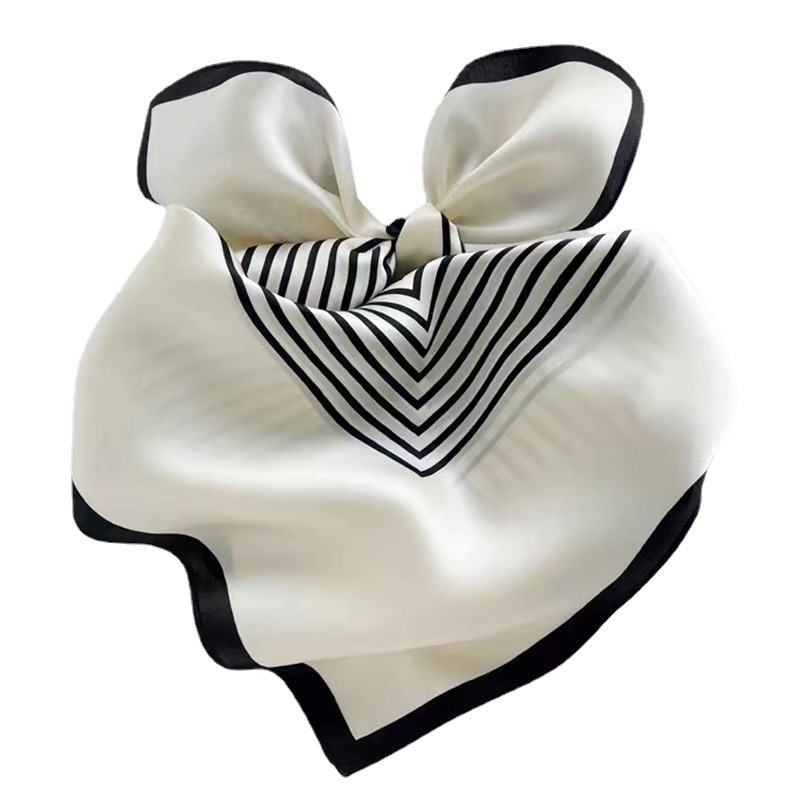 Fashion black and white striped silk scarf simple large square scarf women's spring and autumn elegant Mulberry silk scarf scarf wholesale