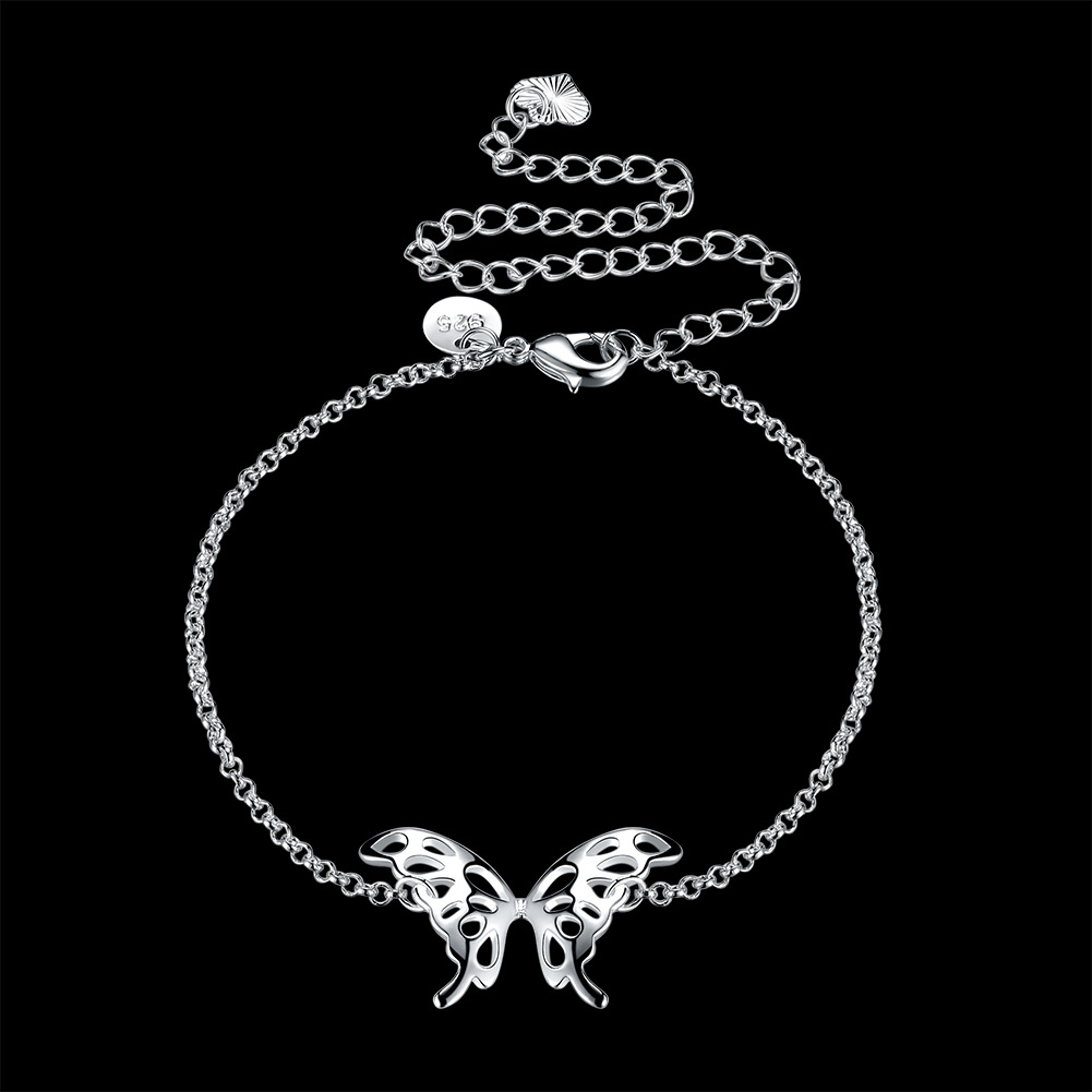 Factory Direct exquisite fashion copper silver plated anklet female niche butterfly pendant foot jewelry wholesale LKNSPCA209