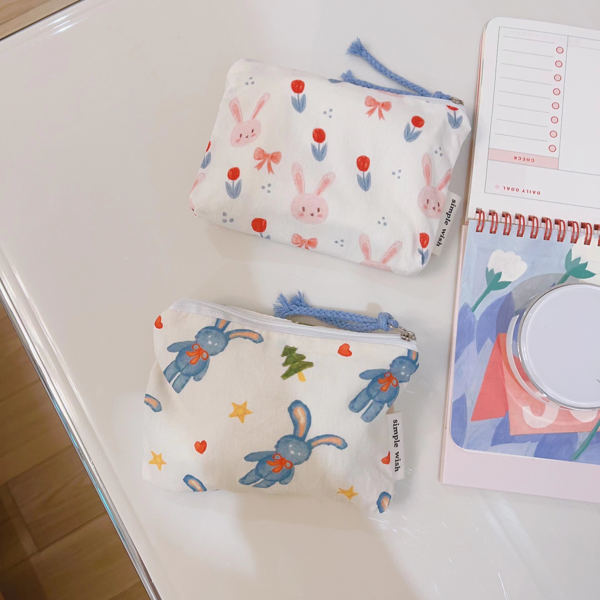 [Su Xi cloth bag] cute rabbit mini cotton bag zipper small cloth bag coin purse card bag headphones lipstick bag