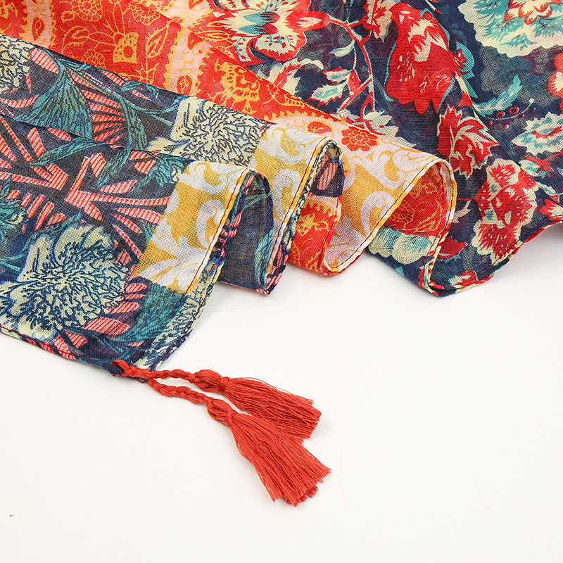 Cross-border new color printed tassel scarf bohemian style stitching shawl seaside travel vacation sun protection