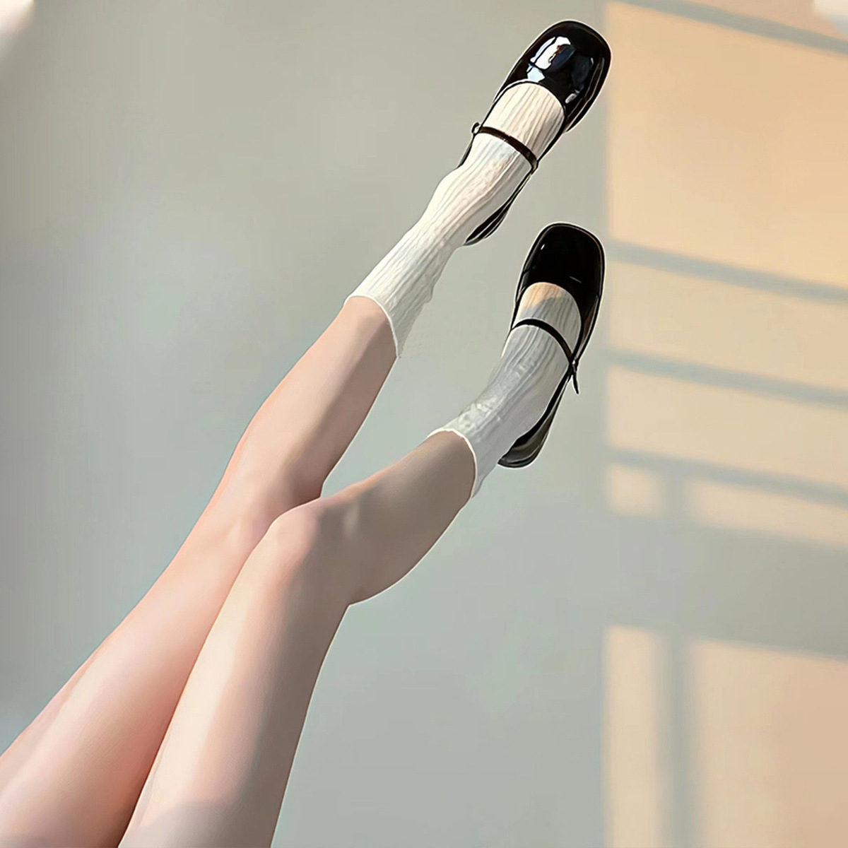 Calf socks white women's summer transparent thin lace mesh socks ins striped pile socks Japanese style mid-length all-matching