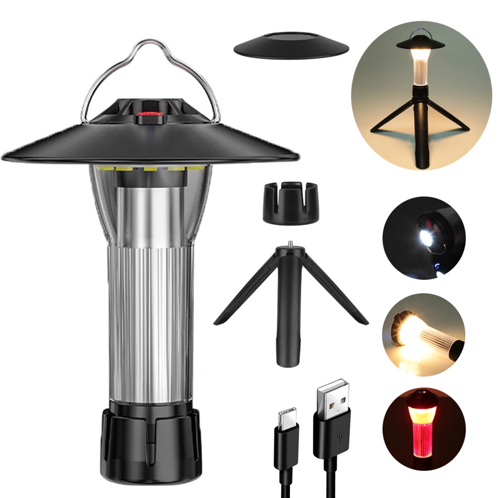 Cross-border new outdoor lighthouse camping light outdoor LED lighting camp atmosphere light USB charging emergency flashlight