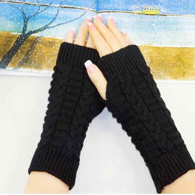 Winter Open Finger gloves Women's Computer Short gloves Warm Lengthened gloves Japanese and Korean Popular Half Finger Wool Flat Mouth gloves_voghion.com